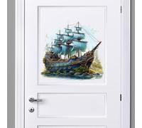 Calcomanías de pared de velero azul, diseño de aventura náutica, papel pintado de PVC extraíble, diseño de barco oceánico, calcomanías de arte de pared, decoración autoadhesiva para dormitorio de