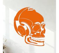 Calcomanías de pared de vinilo Auriculares Música Calavera Terror Música Rock Pop Genial 35x43.3cm Varios tamaños Naranja
