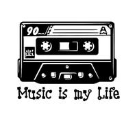 Calcomanías de pared de vinilo Chica de música de casete retro 51x65.5cm Selección de varios colores Negro