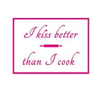Calcomanías de pared de vinilo Cita divertida "Beso mejor que cocino" 34x46.5cm Incluye kit de película de transferencia Rosa roja