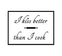Calcomanías de pared de vinilo Cita divertida "Beso mejor que cocino" 68x93cm Se puede modificar y añadir información Negro