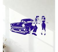 Calcomanías de pared de vinilo Coche retro, amor joven, fiesta, discoteca, rock and roll 53x99.9cm Varios tamaños Azul oscuro