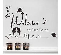 Calcomanías de pared de vinilo extraíbles con texto en inglés "Welcome to Our Home" para pared, diseño de mariposa, para sala de estar, dormitorio, decoración del hogar, papel pintado