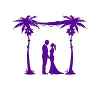 Calcomanías de pared de vinilo Silueta romántica de pareja de novios bajo palmeras 40x50.4cm Autoadhesivo Morado