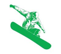 Calcomanías de pared de vinilo Snowboarder Deportes extremos de invierno Snowboard 54x59.3cm Incluye kit de película de transferencia Verde
