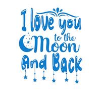 Calcomanías de pared de vinilo Te amo hasta la luna y más allá tipografía 65.6x78.9cm Vinilos para ventanas Azul