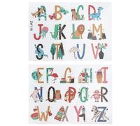 Calcomanías de pared del alfabeto, colorido A-Z animales plantas patrón ABC niños etiqueta de la pared para niños guardería dormitorio sala de estar