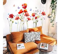 Calcomanías de pared grandes de flores vintage, calcomanías de pared florales, enredaderas de plantas, calcomanías de pared de mariposas, TV de pared, decoración del hogar