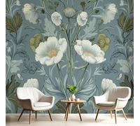 Calcomanías De Pared Grandes Flores Art Nouveau, Hojas Enredaderas, Papel Pintado Decorativo,Murales Decoración Pared Para Oficinas, Sala Estar, Azul Grisáceo 350×256 Cm