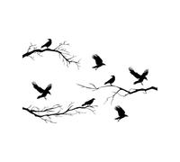 Calcomanías de pared Paisaje de Halloween con cuervos y ramas de árboles invernales, animales y aves 32x51.2cm Fácil instalación Negro
