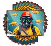 Calcomanías de pared para decoración de puerta, explorador submarino con peces dorados, calcomanía duradera fácil de aplicar para decoración de alcohol (12 x 18 cm)