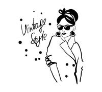 Calcomanías de pared para papel de encolado Chica de moda de estilo vintage comprando ropa en una tienda 34x40.1cm Decoración de paredes Negro