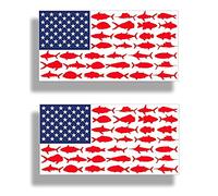 Calcomanías de peces de la bandera estadounidense | Parachoques de coche, caja de herramientas, casco duro, caja de herramientas de pesca, kayak, calcomanía de barco | Tamaño 2.1 x 5 pulgadas