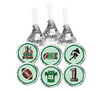 Calcomanías de primer cumpleaños de fútbol - Calcomanías redondas de un año - Pelota deportiva, fiesta de primer cumpleaños, etiquetas deportivas para baby shower, para caramelos de chocolate - 150