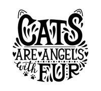 Calcomanías de tallado fino Los gatos son ángeles con letras de silueta de pelaje, lindas letras en silueta de gato aislada 42x43.6cm Autoadhesivo Negro