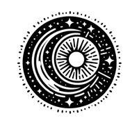 Calcomanías de tallado fino mandala celestial luna creciente sol y noche estrellada rodeando un ojo cósmico y 42x42.6cm Removible sin dejar pegamento Negro
