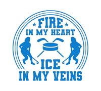 Calcomanías de tallado fino Póster impreso con tipografía de hockey: fuego en mi corazón, hielo en mis venas. 67.2x72.3cm Varios tamaños Azul