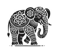Calcomanías de tallado fino Una silueta de un elefante intrincadamente decorada con patrones detallados de estilo mandala. 42x47cm Embellecimiento de paredes Negro