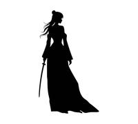 Calcomanías de tallado fino Una silueta llamativa de una mujer con un vestido fluido sosteniendo una espada katana. 34x58.4cm Pintura mural artística Negro