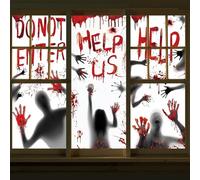 Calcomanías de ventana de Halloween, decoraciones grandes y espeluznantes para ventanas de Halloween, 3 piezas de huellas gigantes sangrientas de manos zombi, siluetas de Halloween aterradoras