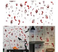 Calcomanías de ventana de huellas de manos de sangre de Halloween para decoración de fiestas en interiores y exteriores, calcomanías de PVC para crear un ambiente de casa embrujada