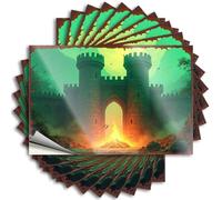 Calcomanías de vinilo baratas para niños, calcomanías duras impermeables para botella de agua, una puerta de entrada ardiente a un castillo medieval, perfecta para decoración de laptop de adultos (12