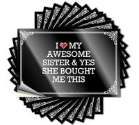 Calcomanías de vinilo con texto en inglés "I Love My Awesome Sister & Yes She Bought Me This", accesorios de camping al aire libre, paquete de calcomanías de vinilo vintage para adolescentes (8 x 12