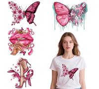 Calcomanías de vinilo de transferencia de calor con cinta rosa para concienciación sobre el cáncer de mama, diseños de flores, calcomanías de vinilo para mujeres, camisetas, ropa, bolsas, apliques