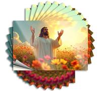 Calcomanías de vinilo para botellas de agua, diseño de Jesús en un campo de flores, brazos levantados hacia el cielo, perfecto para decoración de laptop a cuadros (12 x 18 cm)