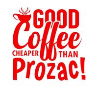 Calcomanías de vinilo para murales y paredes El buen café es más barato que el Prozac para los amantes del café. 54.6x54.9cm Incluye kit de película de transferencia Rojo