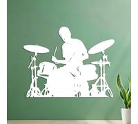 Calcomanías de vinilo para murales y paredes Músico Baterista Batería Batería Banda de rock 54.6x70.3cm Varios tamaños Blanco