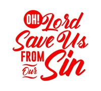 Calcomanías de vinilo para murales y paredes Oh Señor, sálvanos del pecado, diseño de impresión para hombre y maqueta de manga corta, vista frontal. 67.2x72cm No daña la superficie de la pared Rojo