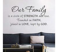 Calcomanías de vinilo para pared con citas inspiradoras para decoración de sala de estar, nuestra familia es un círculo de fuerza y amor fundado en la fe unido en amor mantenido por Dios 25 x 12