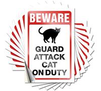 Calcomanías divertidas de broma Beware! Guard Attack Cats On Duty, 10 unidades, calcomanías divertidas para caja de herramientas, letreros de bar para el hogar (12 x 18 cm)