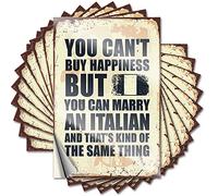 Calcomanías divertidas para adultos de vinilo impermeable con texto en inglés "You Can't Buy Happiness But You Can Marry A Italian & Mom" (12 x 18 cm, 6 unidades)
