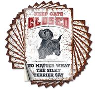 Calcomanías divertidas para autos con texto en inglés "Keep Gate Closed No Matter What The Silky Terrier Say Funny Sticker 10 Pcs Little Man Cave Sign Truck Stickers for Men (6 x 9 cm)