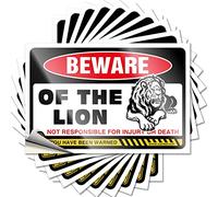 Calcomanías divertidas para autos, cuidado con el león, 10 calcomanías para accesorios de coche (6 x 9 cm)