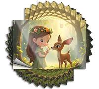 Calcomanías divertidas para autos, encuentro caprichoso con el bosque: una chica en un vestido verde se encuentra con un ciervo, 10 calcomanías para ventana para parachoques de coche (6 x 9 cm)