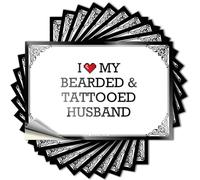 Calcomanías divertidas para coche con texto en inglés "I Love My Bearded & Tattooed Husband" (6 x 9 cm)
