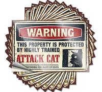 Calcomanías divertidas para coche con texto en inglés "Warning This Property is Protected By A Highly Trained Attack Cat", 10 unidades (6 x 9 cm)