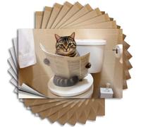 Calcomanías divertidas para coche, diseño de gato en el inodoro: un lector de periódicos diarios, 10 unidades, calcomanías de advertencia para caja de herramientas (12 x 18 cm)
