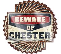Calcomanías divertidas para coches Beware of Chester, 10 calcomanías para casco duro y calcomanías para caja de herramientas (12 x 18 cm)
