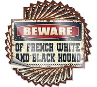 Calcomanías divertidas para coches Beware of French White and Black Hound - 10 calcomanías para casco duro y calcomanías para caja de herramientas (12 x 18 cm)