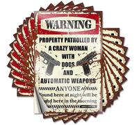 Calcomanías divertidas para coches con advertencia de propiedad patrullada por una perra loca con perros y armas automáticas, 10 calcomanías para cascos duros y calcomanías para caja de herramientas