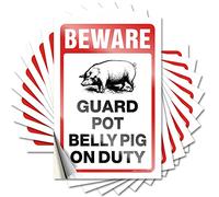 Calcomanías divertidas para coches ¡Cuidado! Guardia Pot Belly Pig On Duty 10 piezas divertidas calcomanías para coche y calcomanías de casco duro y (8 x 12 cm)