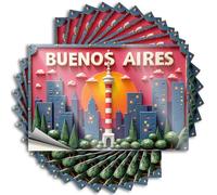 Calcomanías divertidas para coches, diseño de paisaje urbano de Buenos Aires con puesta de sol y torre, 10 unidades, calcomanías divertidas y traviesas para adultos (8 x 12 cm)