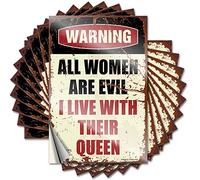 Calcomanías divertidas para ventana de coche con texto en inglés "Warning All Women are Evil I Live with Their Queen", 10 unidades, letrero pequeño (12 x 18 cm)