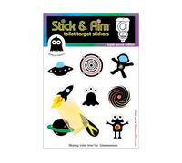 Calcomanías espaciales que cambian de color con herramienta aplicadora para entrenamiento de orinal e inodoro. Cambia de color cuando se golpea el objetivo, luego vuelve a la normalidad cuando se