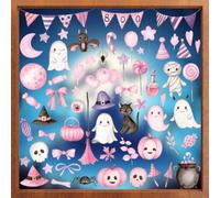 Calcomanías estáticas de PVC para ventana de Halloween, figura espeluznante rosa, arte de caramelo de momia, arte para paredes, espejos, decoración de fiesta de vidrio, 9 hojas