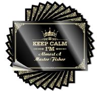 Calcomanías estéticas de tatuajes de metal, decoración vintage al aire libre, bonito diseño de patrón para cuaderno de viaje, vinilo extraíble para parachoques Keep Calm I'm Almost A Master Fisher (6